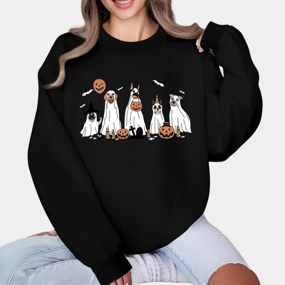 Damen Halloween Pullover mit süßem Hundedesign - Margaret