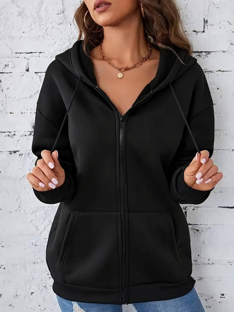 Damen Kapuzenpullover mit Kordelzug, Fleecefutter und dickem Reißverschluss von Ellastra