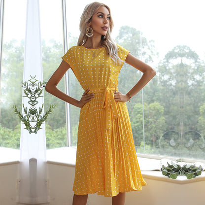 Damen Kleid: Elegantes Midi-Kleid mit Polka Dots und kurzen Ärmeln von Elarova