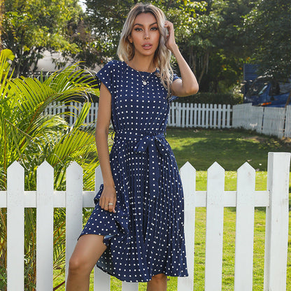 Damen Kleid: Elegantes Midi-Kleid mit Polka Dots und kurzen Ärmeln von Elarova