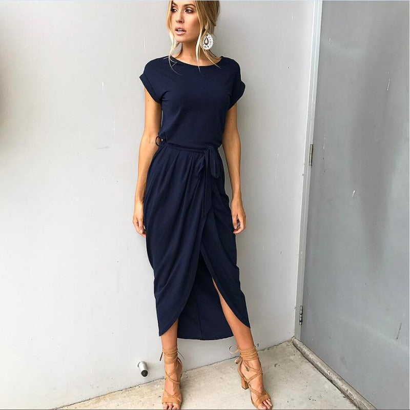 Damen-Maxikleid mit Seitenschlitz, lässiger Schnitt