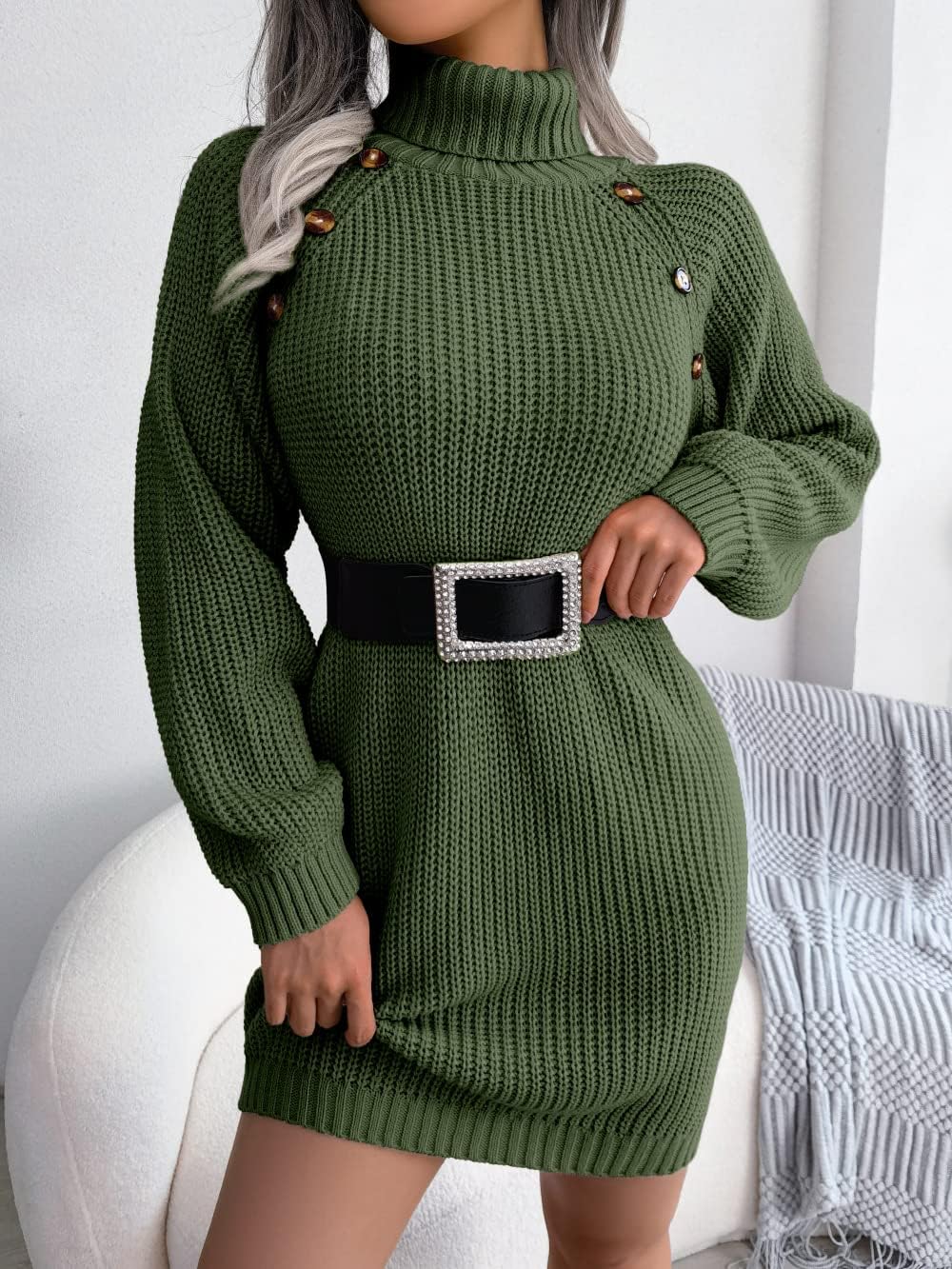 Damen-Midi-Strickkleid mit Rollkragen