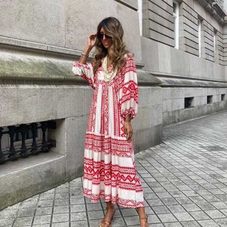 Damen-Midikleid mit 3/4-Ärmeln im ausgestellten Schnitt