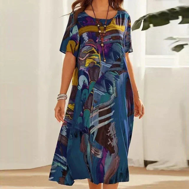 Damen-Midikleid mit elegantem, abstraktem Muster