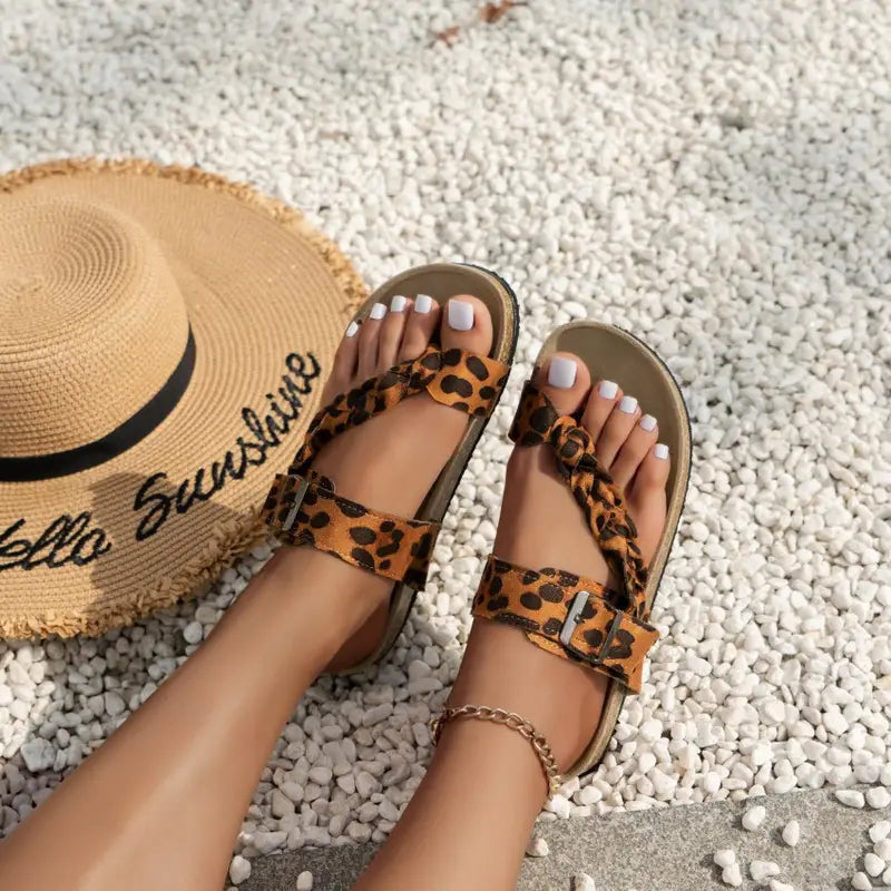 Damen-Sandalen mit Leopardenmuster, orthopädisch