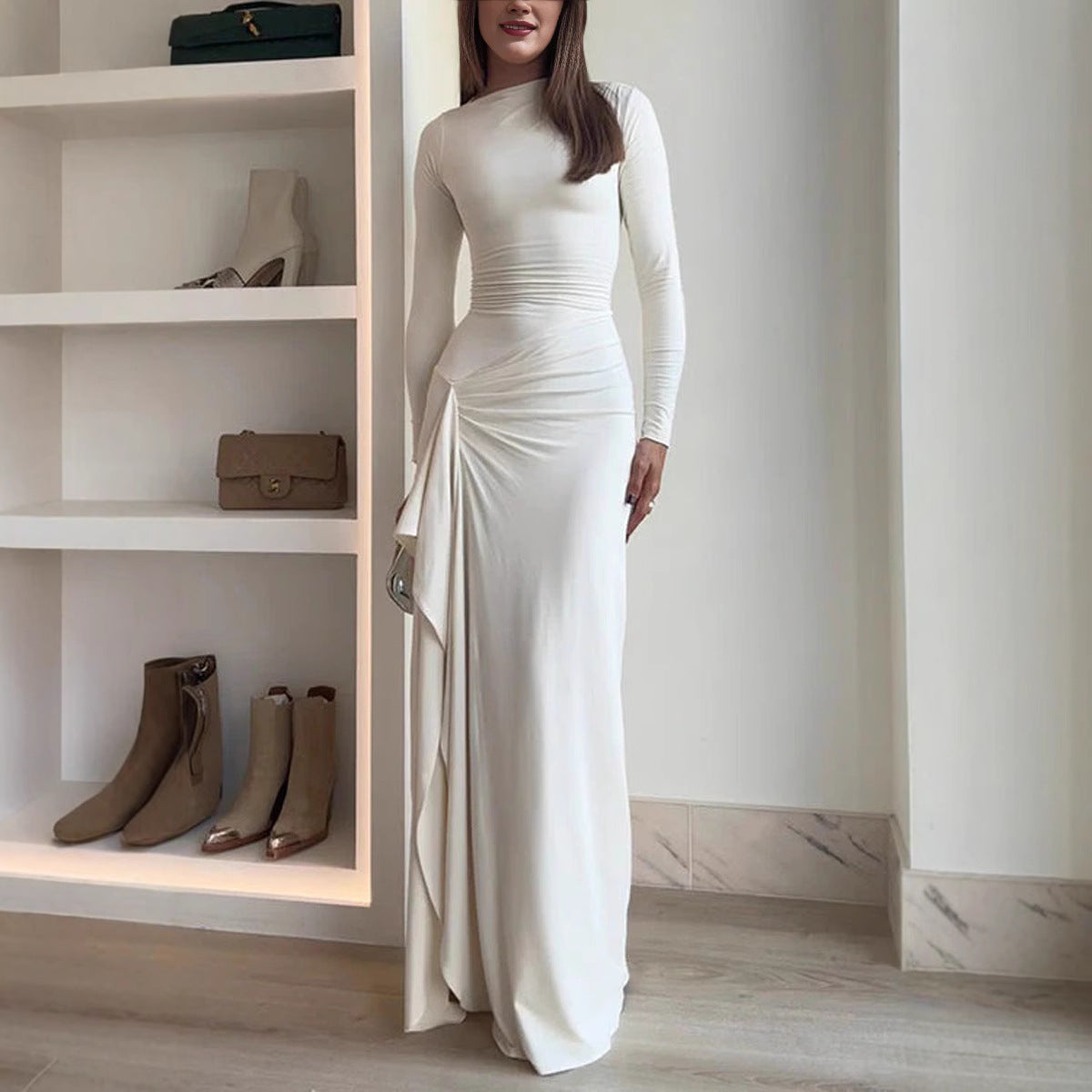 Damenkleid Laura: Asymmetrisch, langärmelig