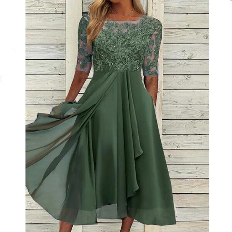 Damenkleid aus Chiffon mit Stickerei, Spitze und Aussparungen von Elarova