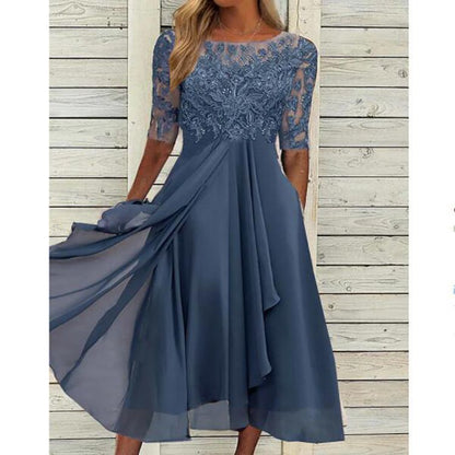 Damenkleid aus Chiffon mit Stickerei, Spitze und Aussparungen von Elarova