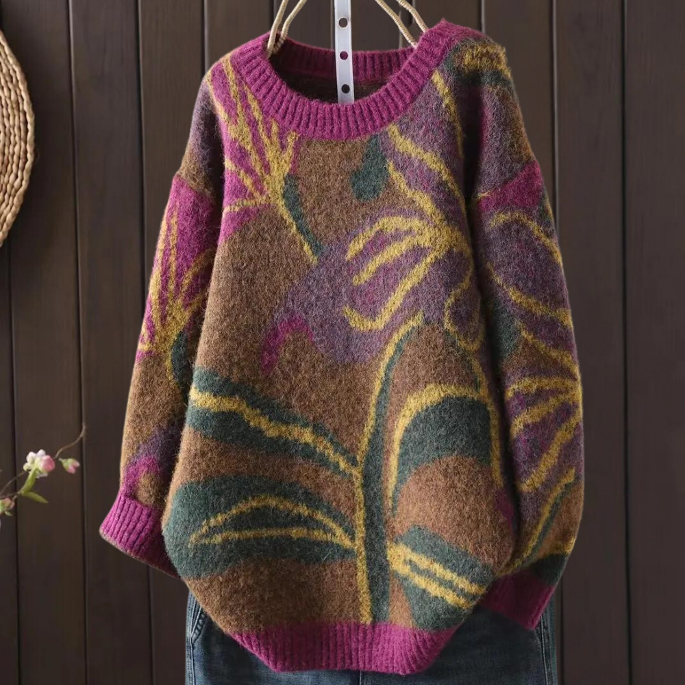 Damenoberteil PATRICIA: Elegantes Blumenmuster-Pullover