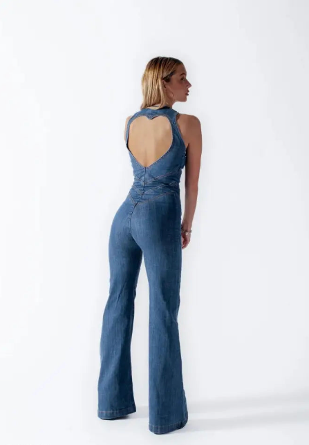 Denim-Jumpsuit von Hedwig mit offenem Rücken