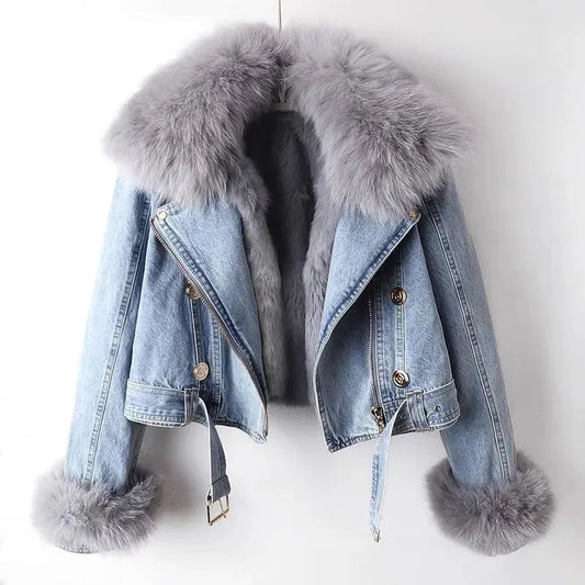 Elarova |  Denimjacke mit Pelz für Damen