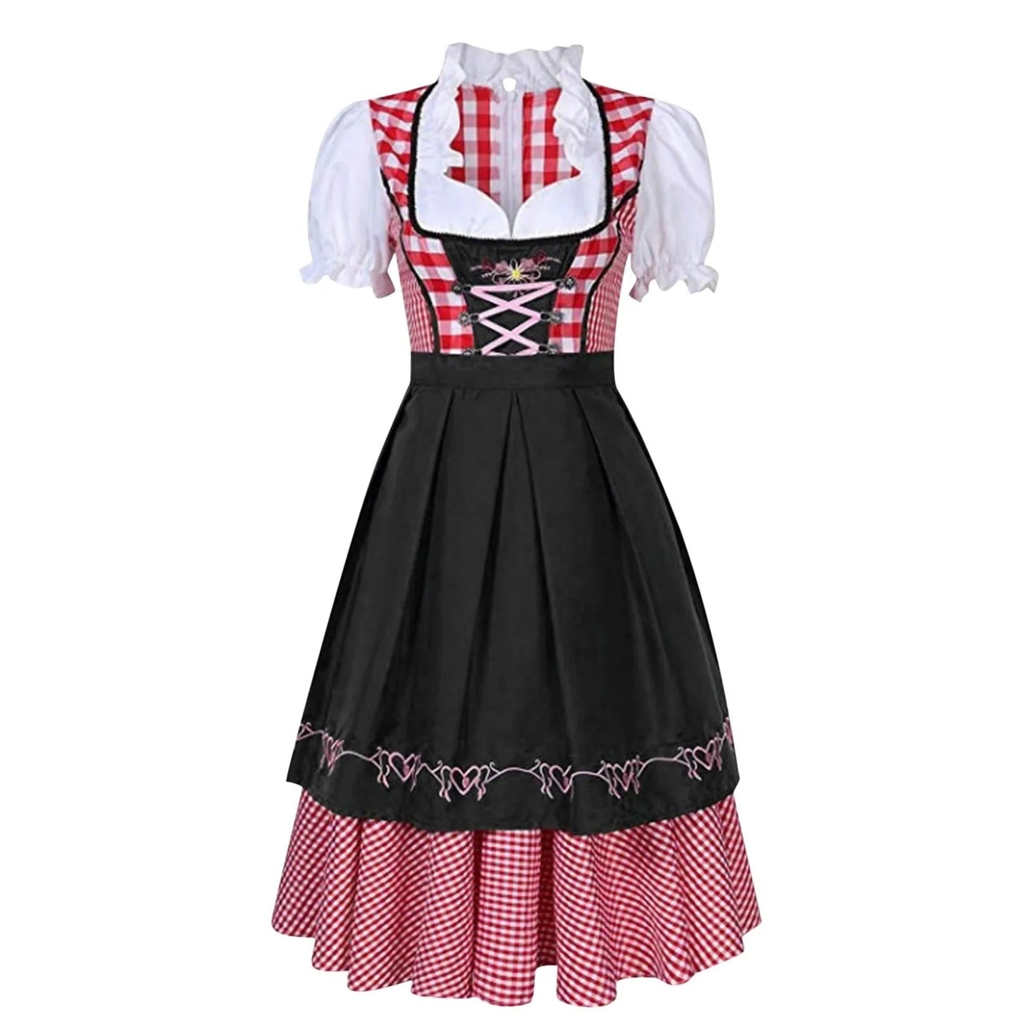 Dirndl Kleid mit tailliertem Oberteil, Karo-Muster und Schürze für das Oktoberfest
