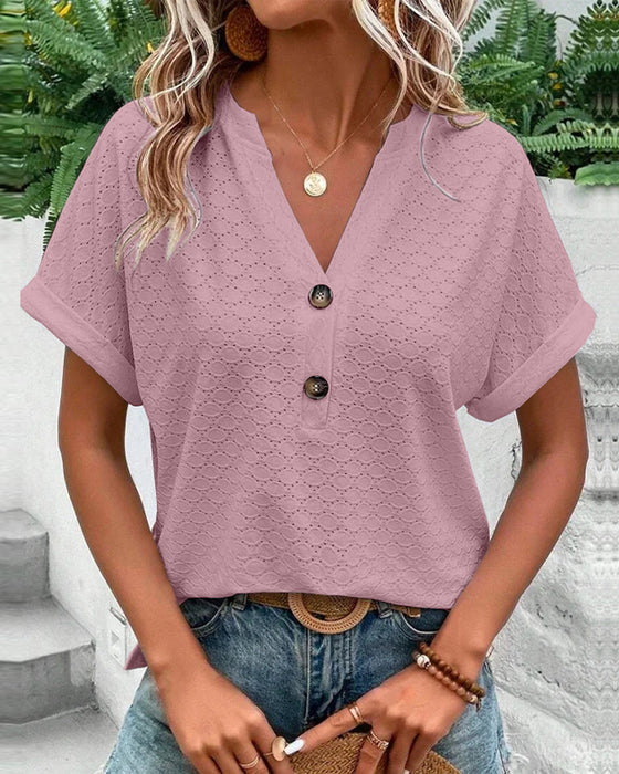 EasyChic™ – Lässiges Kurzarm-Top mit V-Ausschnitt für Damen
