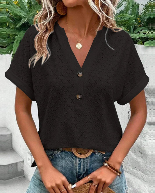 EasyChic™ – Lässiges Kurzarm-Top mit V-Ausschnitt für Damen