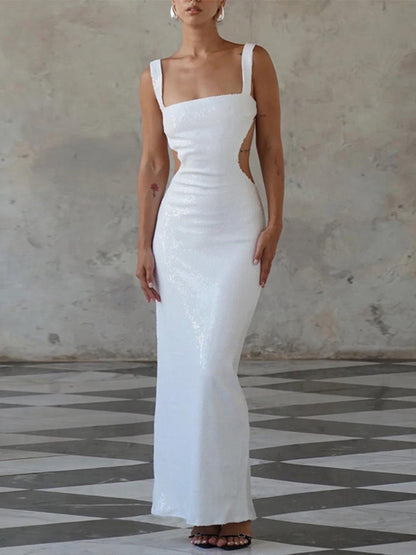 Eckiger Ausschnitt, Rückenfrei: Kleid mit Paillettenbesatz, Modell Julia