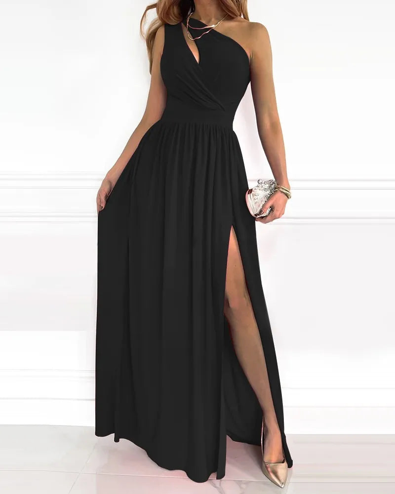 Edles Maxikleid von Helena, einseitig geschulterter Schnitt