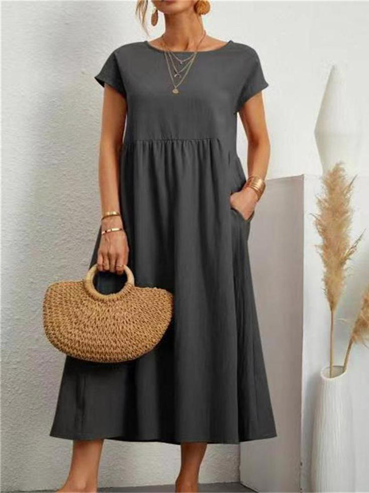 Einfaches Midikleid und Maxikleid aus Baumwolle und Leinen
