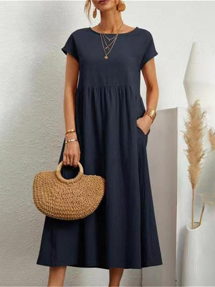 Einfaches Midikleid und Maxikleid aus Baumwolle und Leinen