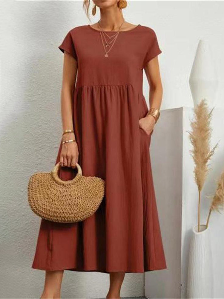 Einfaches Midikleid und Maxikleid aus Baumwolle und Leinen