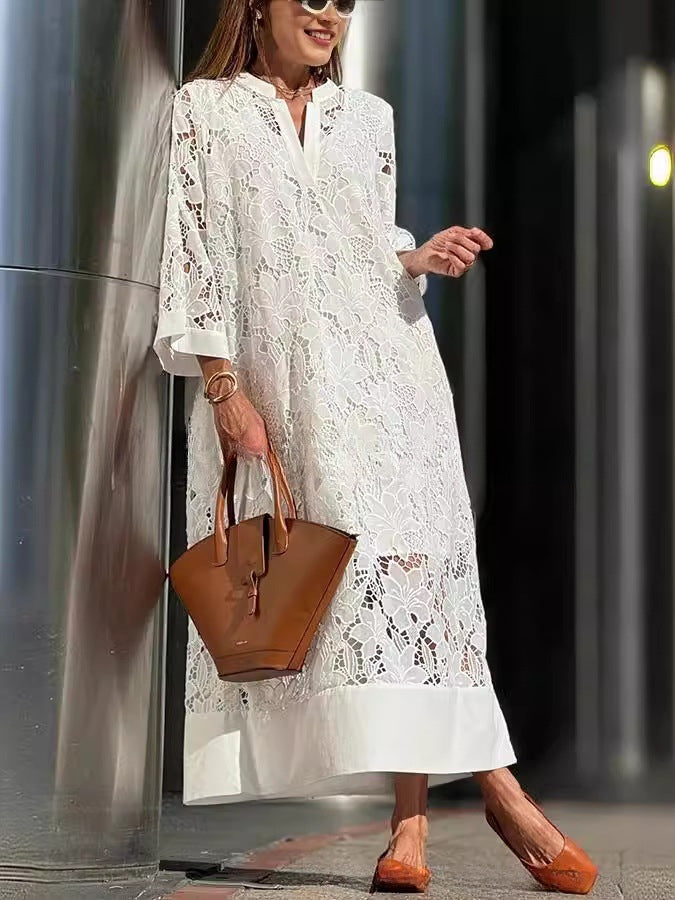Einfarbiges Elarova Midikleid Locker geschnitten