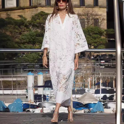 Einfarbiges Elarova Midikleid Locker geschnitten