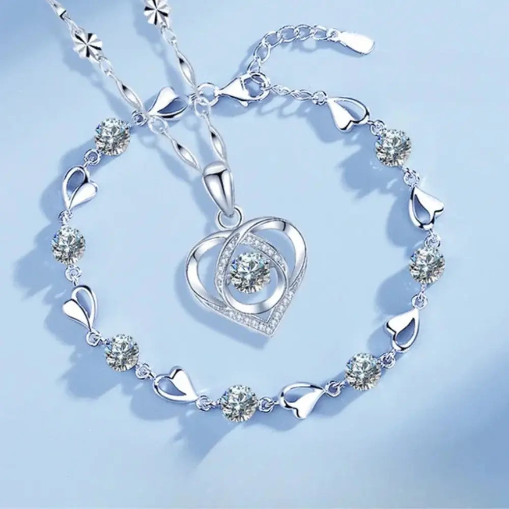 Elarova | 925 Sterling Silber Herzförmige Halskette Armband Satz Für Damen