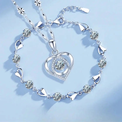 Elarova | 925 Sterling Silber Herzförmige Halskette Armband Satz Für Damen