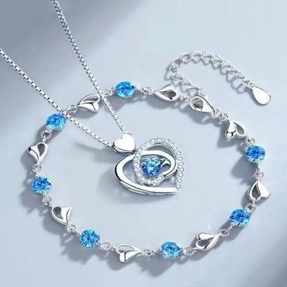 Elarova | 925 Sterling Silber Herzförmige Halskette Armband Satz Für Damen