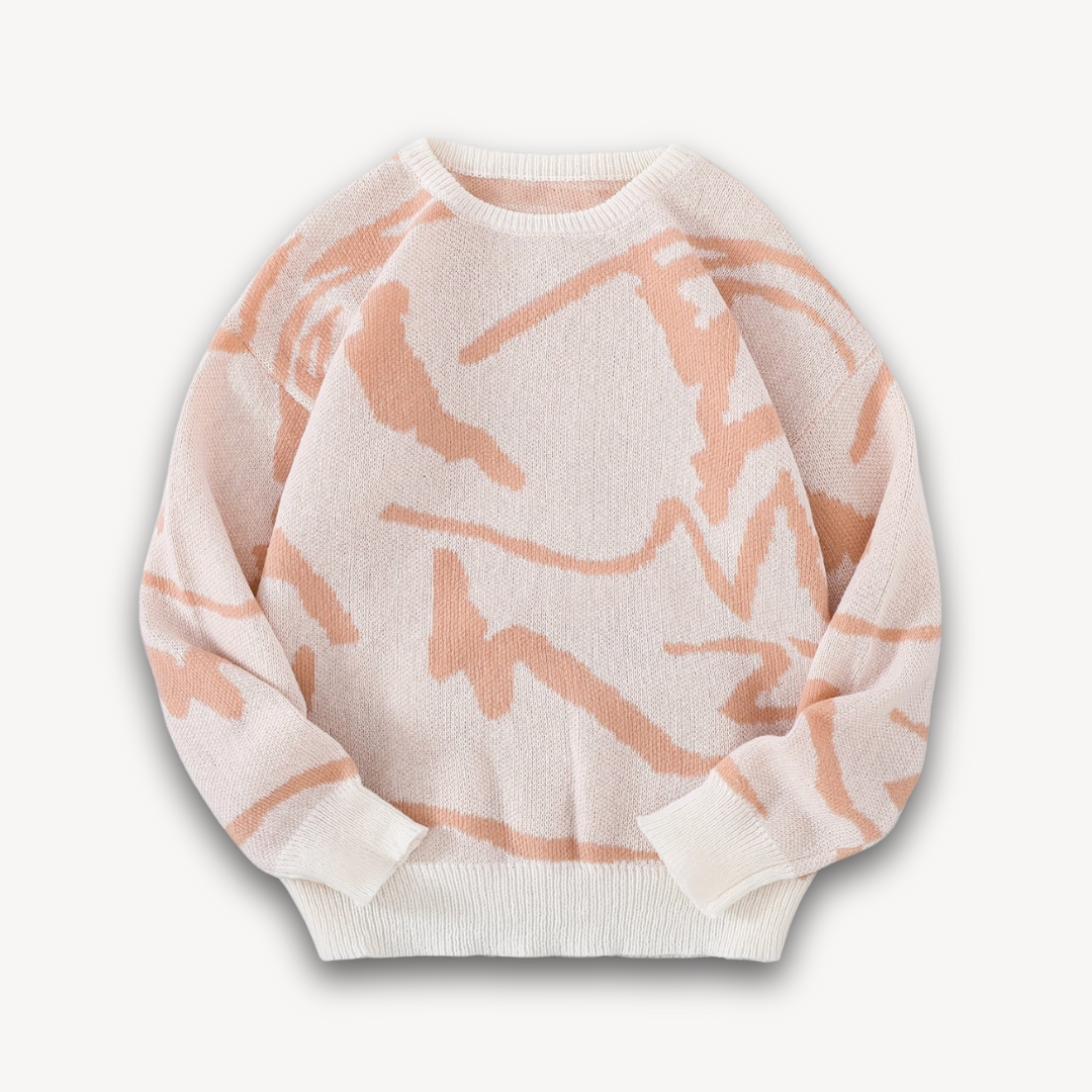 Elarova | Abstrakter Strickpullover für Herren – Baumwolle, lässige Streetwear