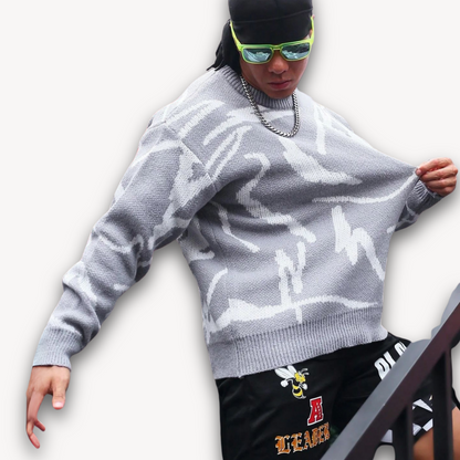 Elarova | Abstrakter Strickpullover für Herren – Baumwolle, lässige Streetwear