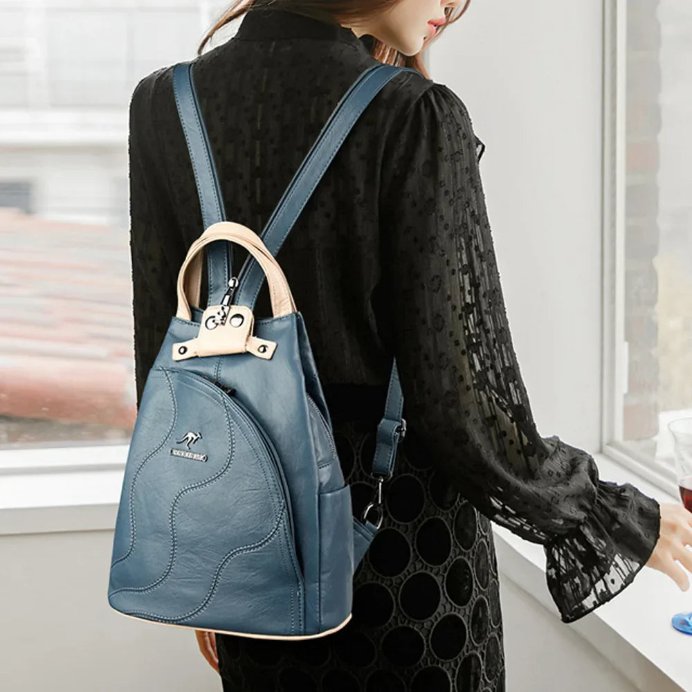 Elarova | Anti Diebstahl Rucksack Aus Leder Mit Reißverschluss Für Damen