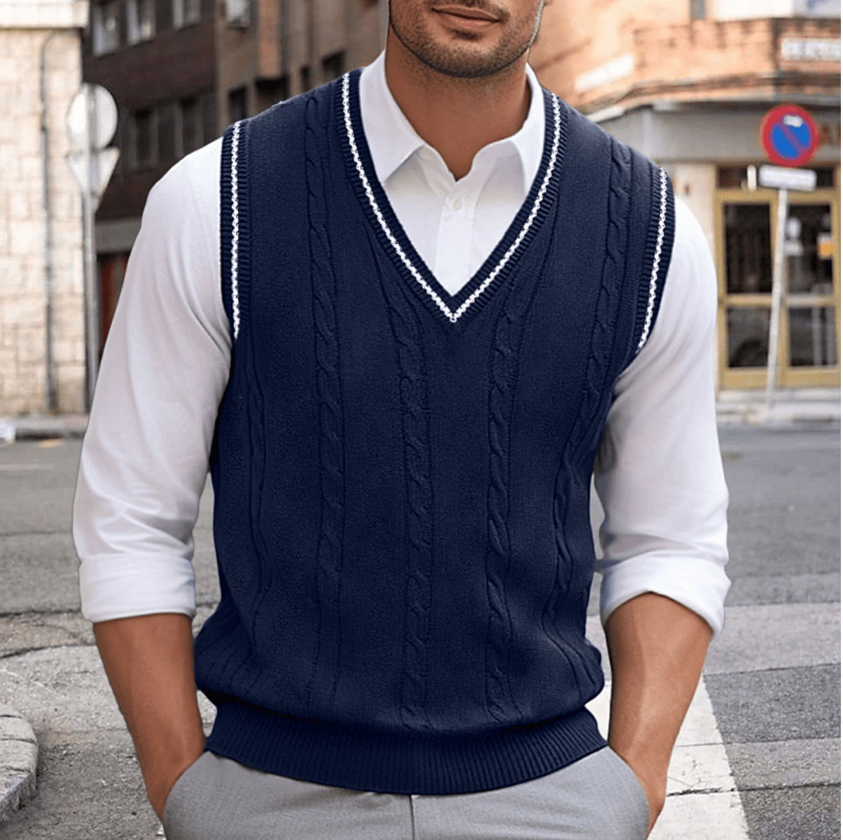 Elarova | Ärmelloser Pullover Mit VAusschnitt Herren Sweatshirt