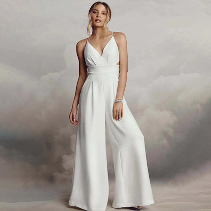 Elarova | Ärmelloser Spaghetti-Träger V-Ausschnitt Bodycon Rückenfreier Jumpsuit
