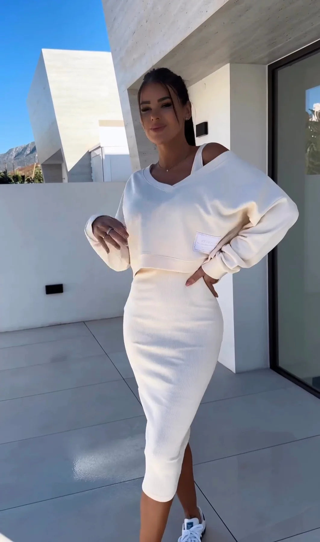 Elarova | Ärmelloses Kleid und Pullover Set für Damen