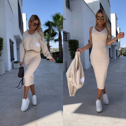 Elarova | Ärmelloses Kleid und Pullover Set für Damen