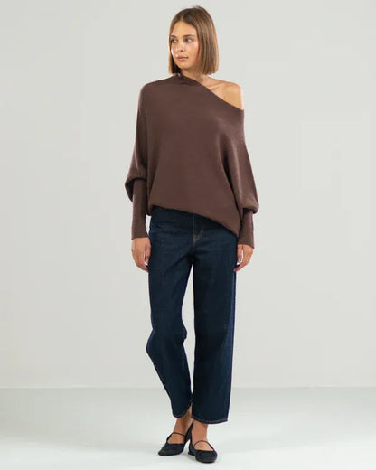 Elarova | Asymmetrischer Damenpullover mit eleganter Drapierung