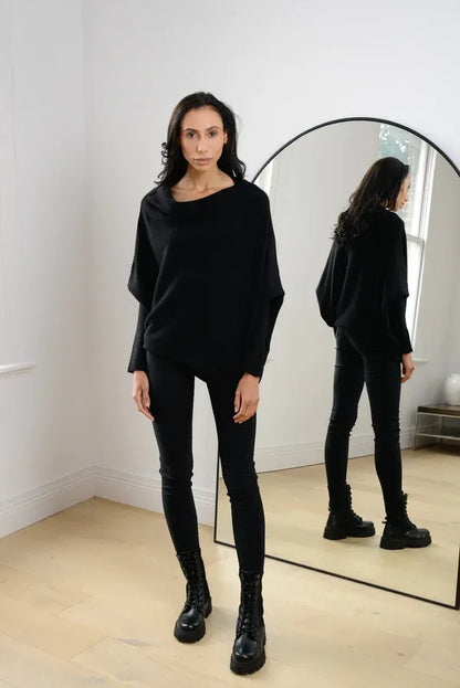Elarova | Asymmetrischer Damenpullover mit eleganter Drapierung