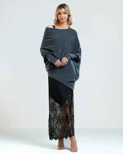 Elarova | Asymmetrischer Damenpullover mit eleganter Drapierung