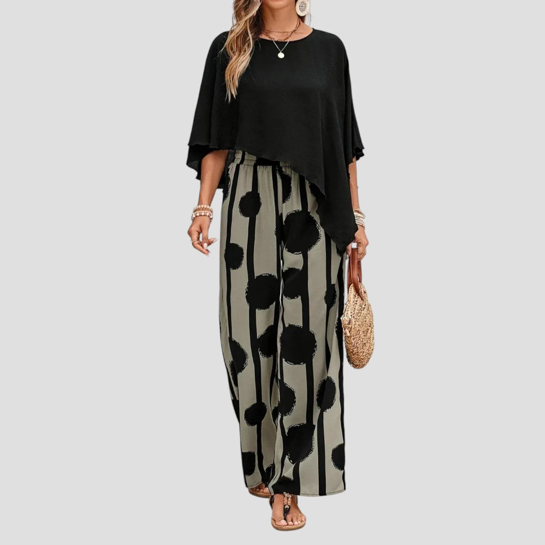 Elarova | Asymmetrisches Damen Set mit Bedruckter Hose