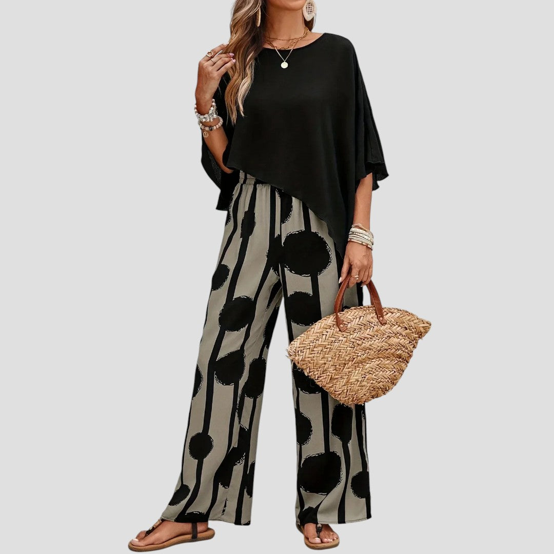 Elarova | Asymmetrisches Damen Set mit Bedruckter Hose