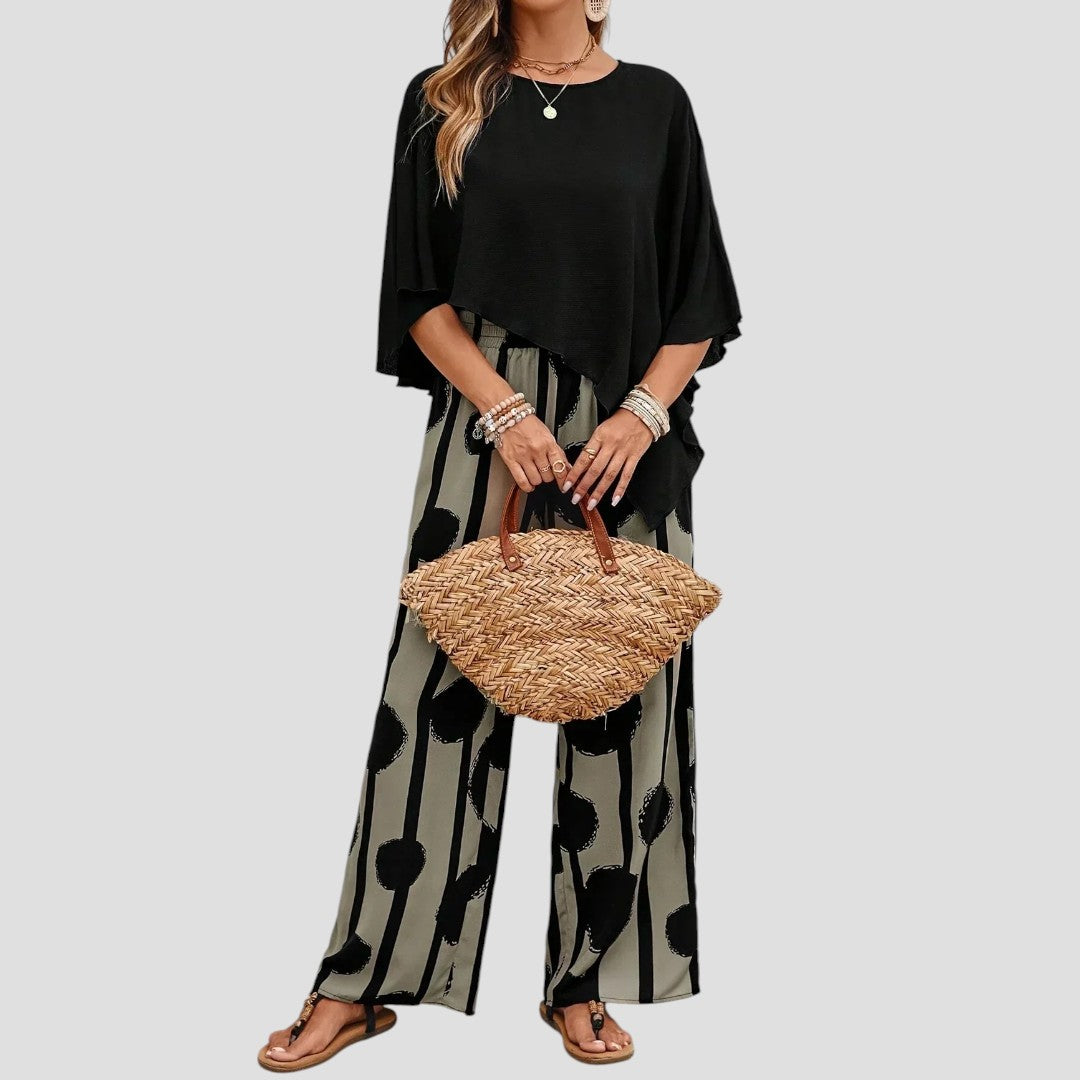 Elarova | Asymmetrisches Damen Set mit Bedruckter Hose