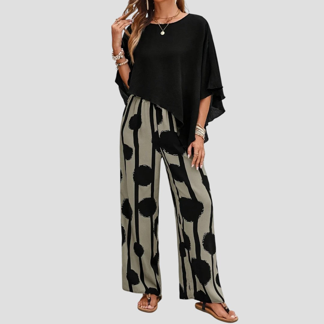 Elarova | Asymmetrisches Damen Set mit Bedruckter Hose