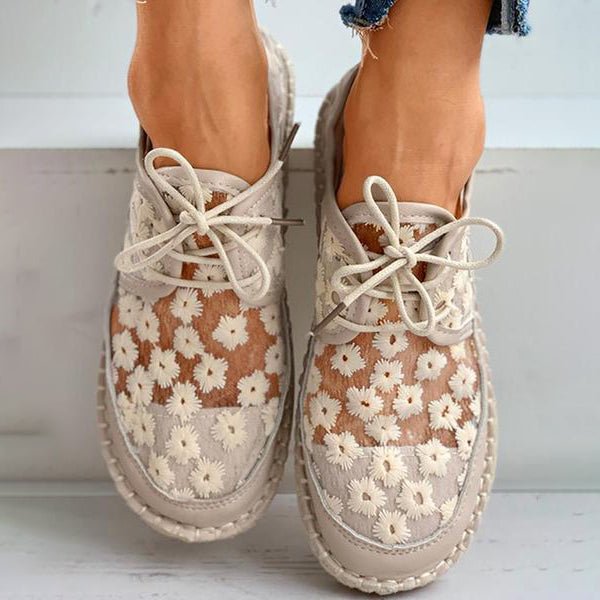 Elarova | Atmungsaktive SpitzenSneaker mit Blumenstickerei für Damen