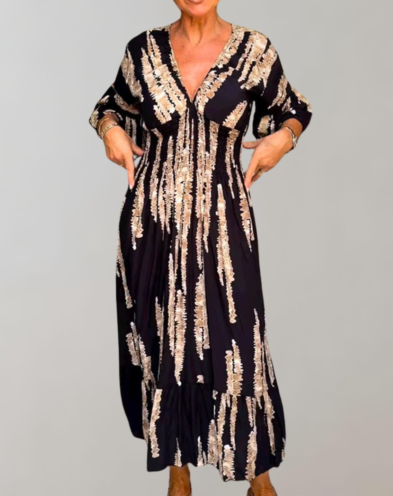 Elarova | Bedrucktes Maxikleid | Abendkleid für Damen | fließendes Maxikleid mit V-Ausschnitt