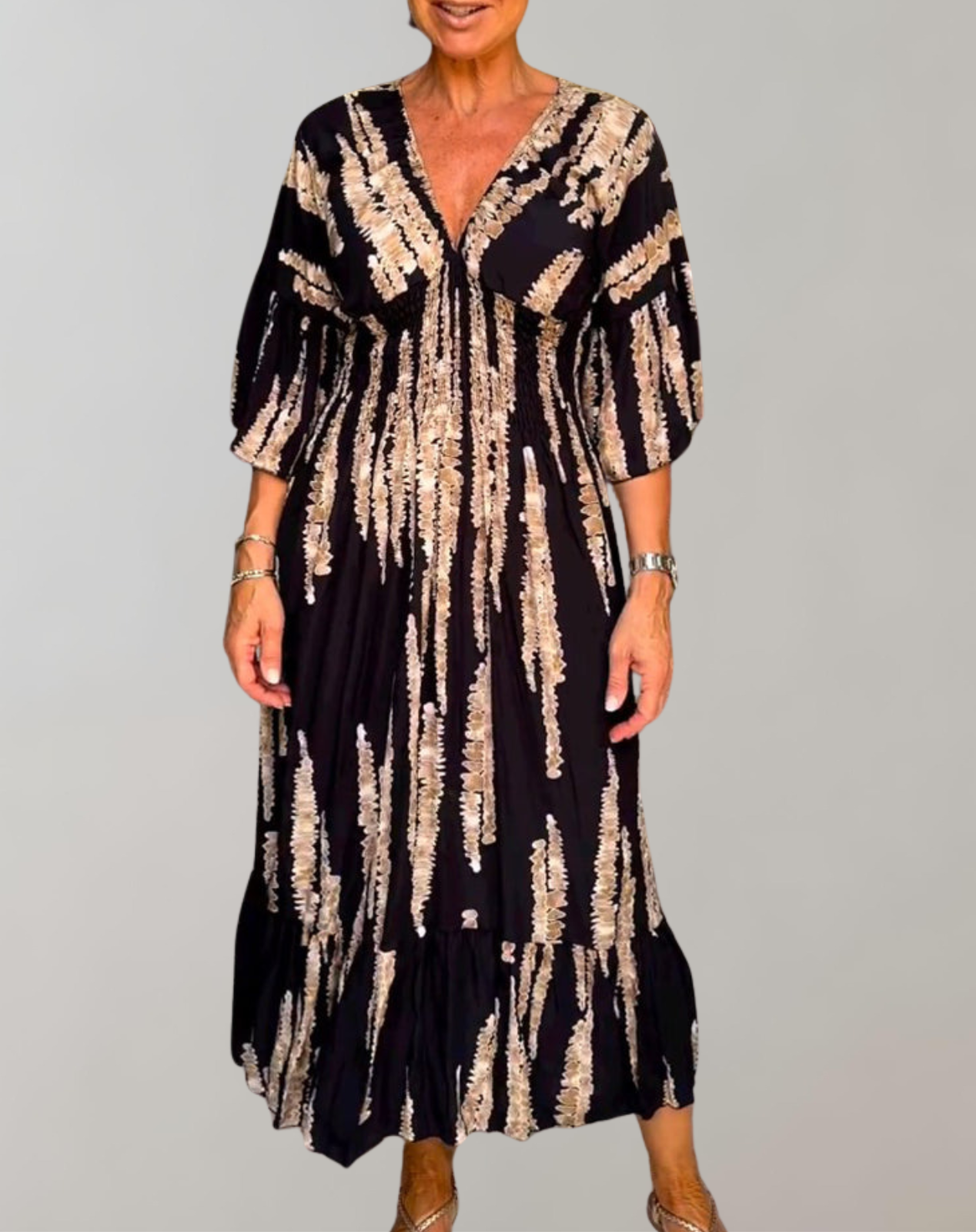 Elarova | Bedrucktes Maxikleid | Abendkleid für Damen | fließendes Maxikleid mit V-Ausschnitt