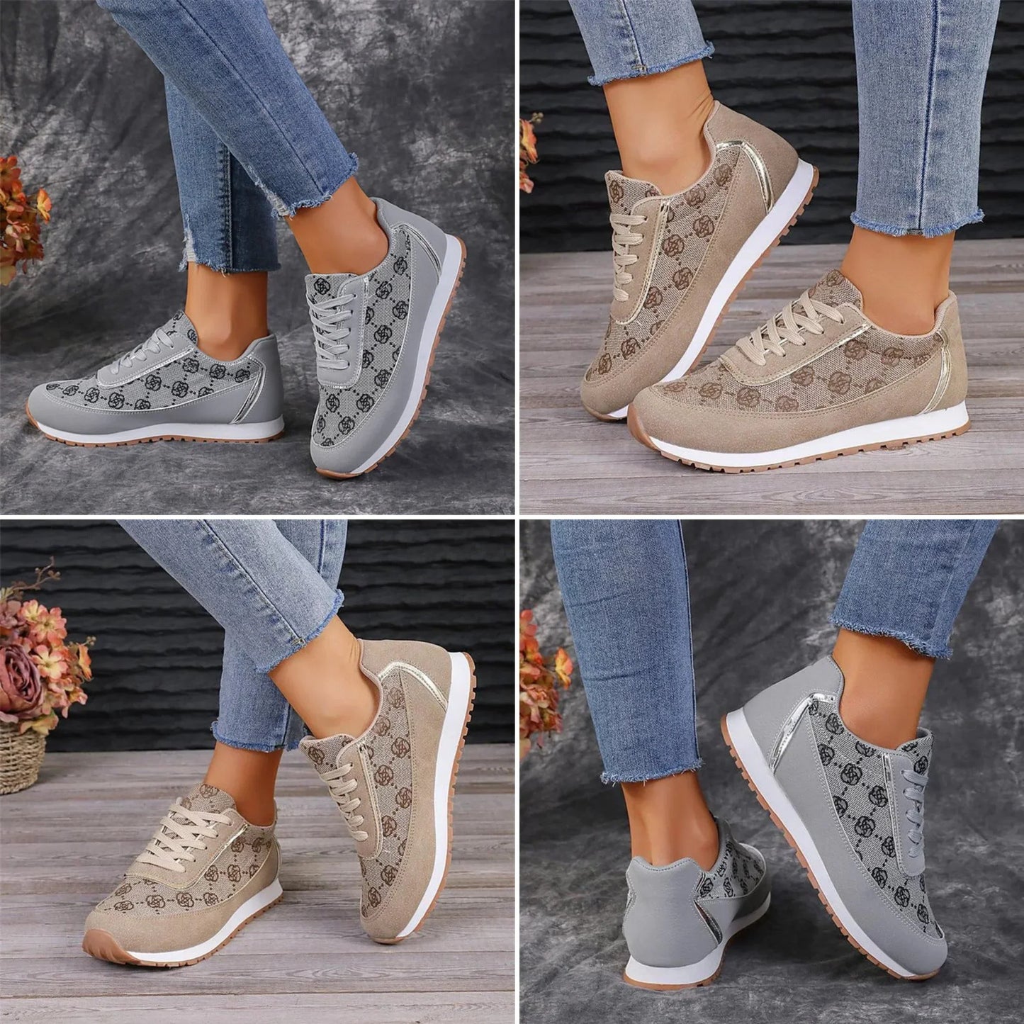 Elarova | Bequeme Flache Schuhe mit Blumenduschen