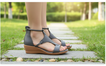 Elarova | Bequeme orthopädische Keilsandalen für Damen | Lässige Keilsandalen aus Leder mit Fußgewölbeunterstützung