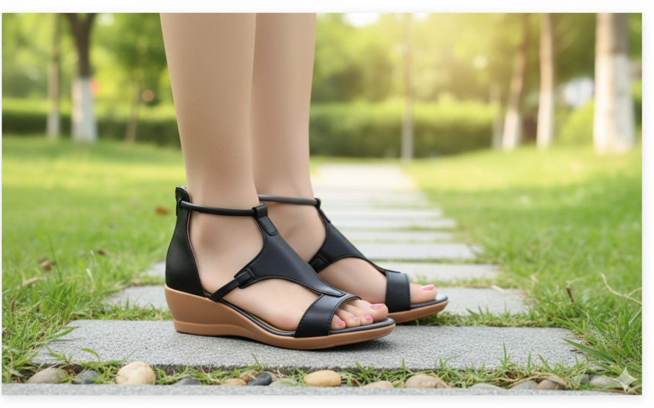 Elarova | Bequeme orthopädische Keilsandalen für Damen | Lässige Keilsandalen aus Leder mit Fußgewölbeunterstützung