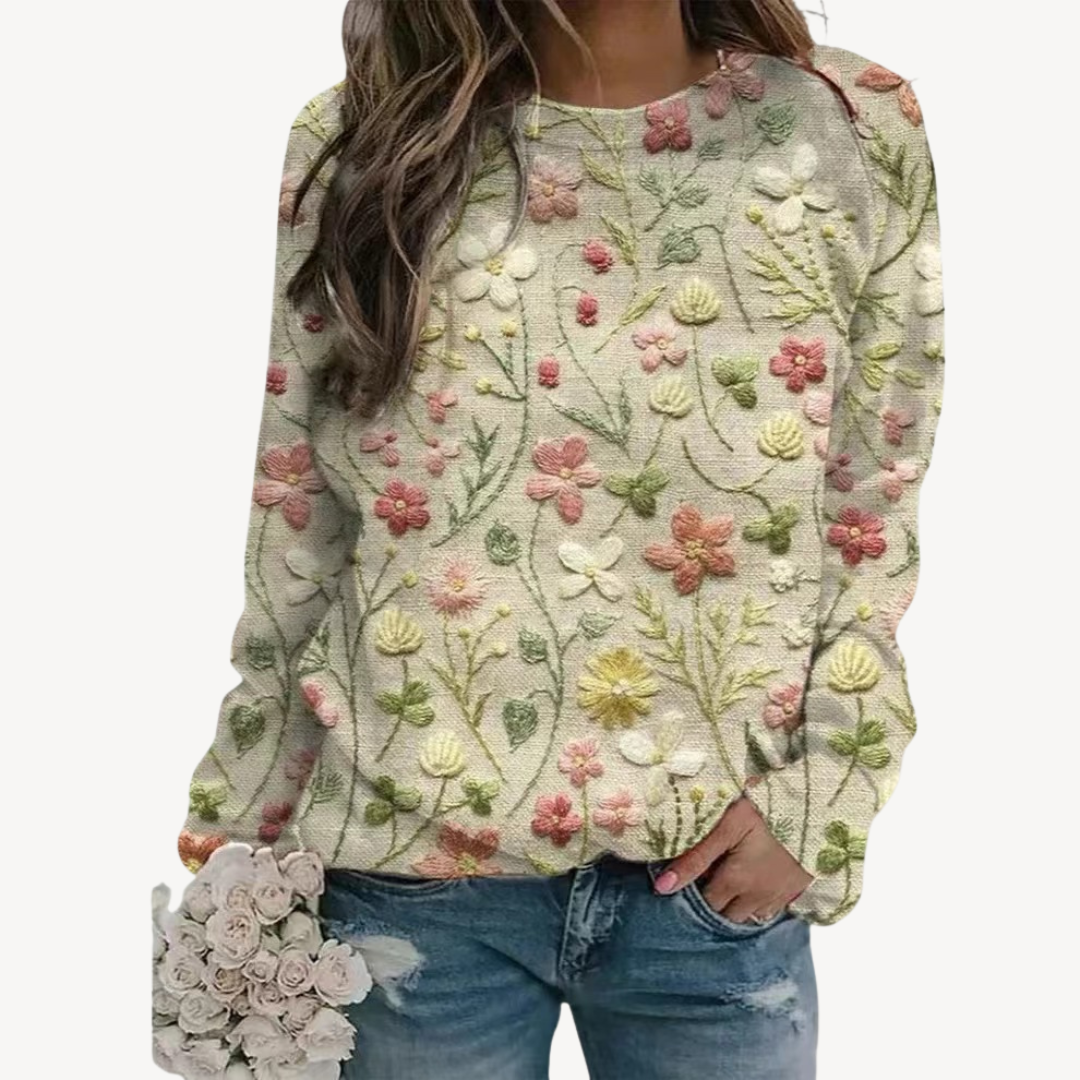 Elarova | Bestickter Blumenpullover für Damen