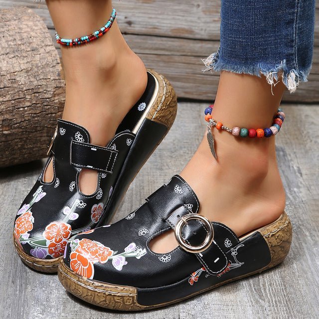 Elarova | Blumen Slipper Mit Schnalle